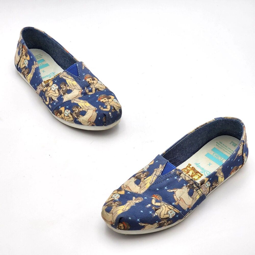 TOMS x Disney Classic Snow White Starry Print Canvas Slip On Shoes Blue Size 6.5
